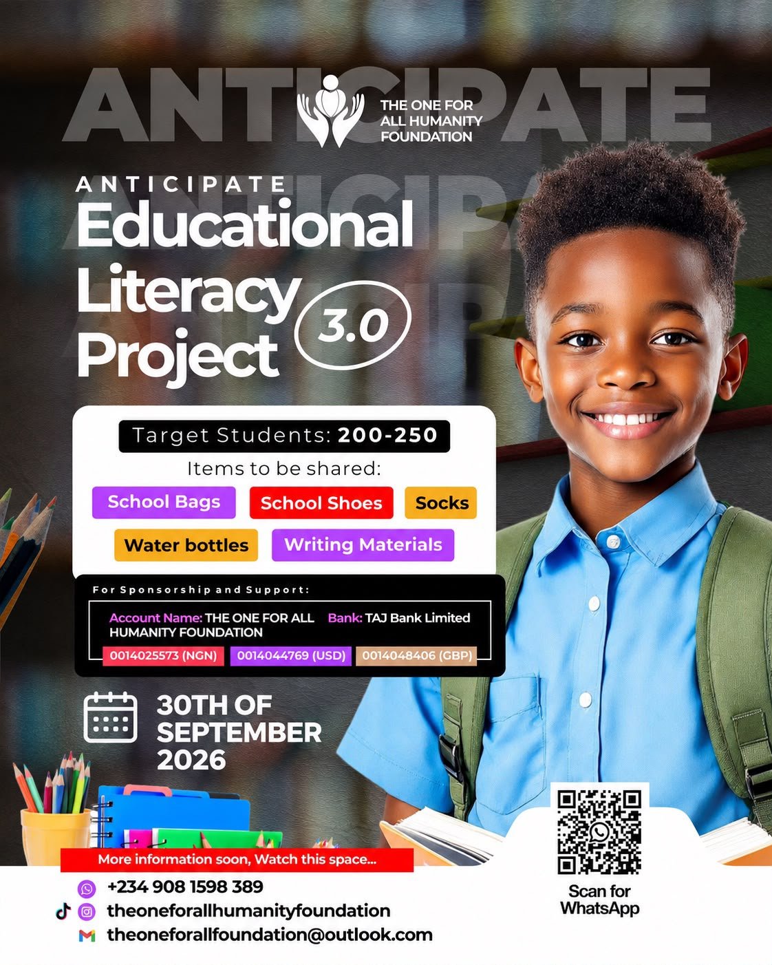 Students holding up Educational Literacy Project materials